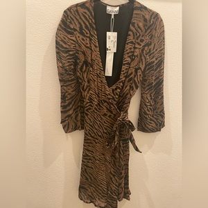 GANNI ZEBRA PRINT WRAP DRESS